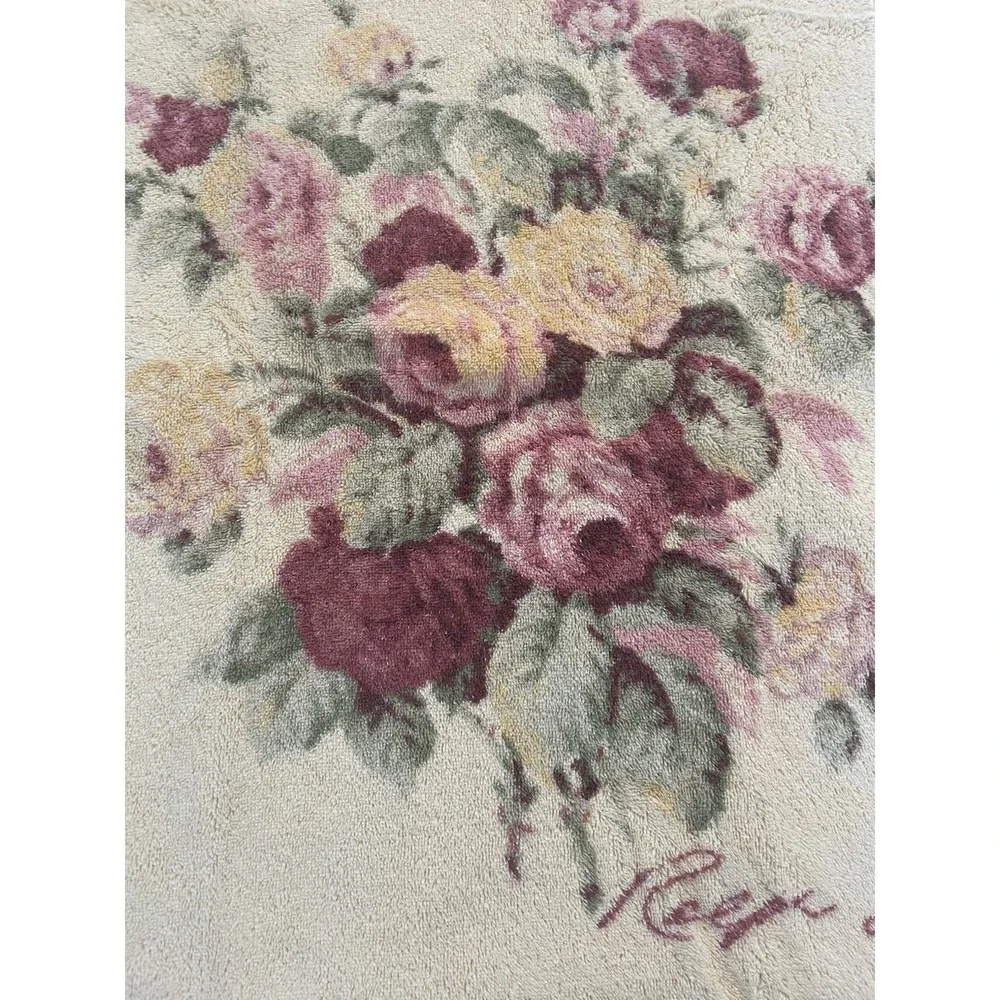 Vtg 3‎ pc Ralph Lauren Kathleen Bath Towel Set Bath Hand Face Cloth Yellow Roses
